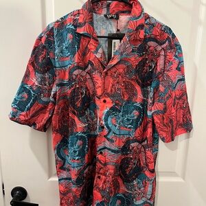 MAN vibrant pink and Blue Casual Button Down Shirt